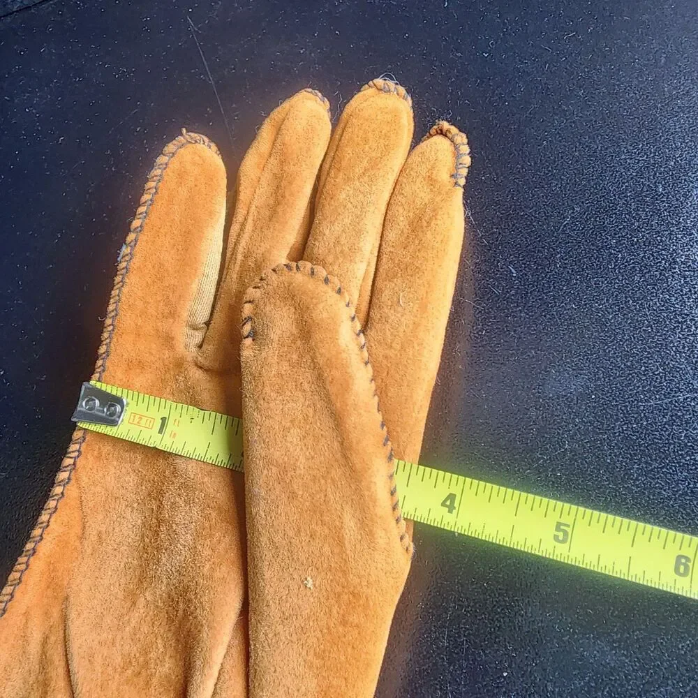 Vintage NOS Women’s Size Medium FAUX Brown Leather Glove Set Velveteen